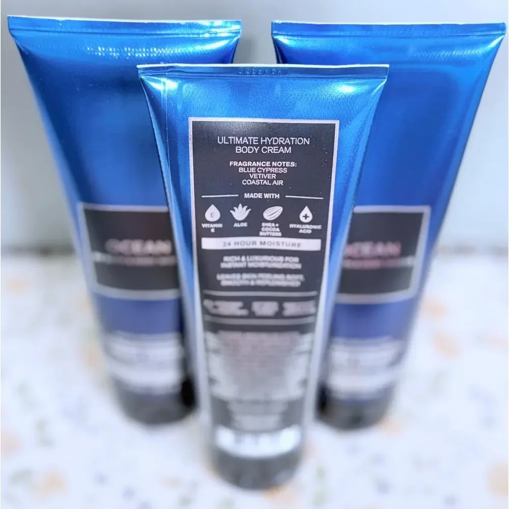 Bath & Body Works Ocean for MEN 8 oz Ultimate Hydration Body Cream with Aloe x3